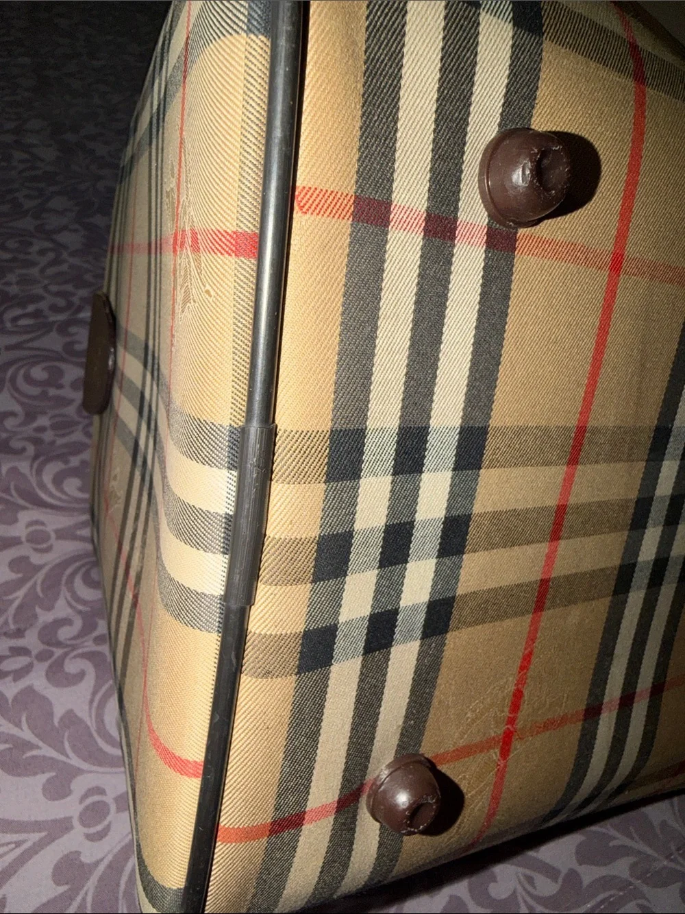 Vintage Burberry canvas Boston 45 travel bag.